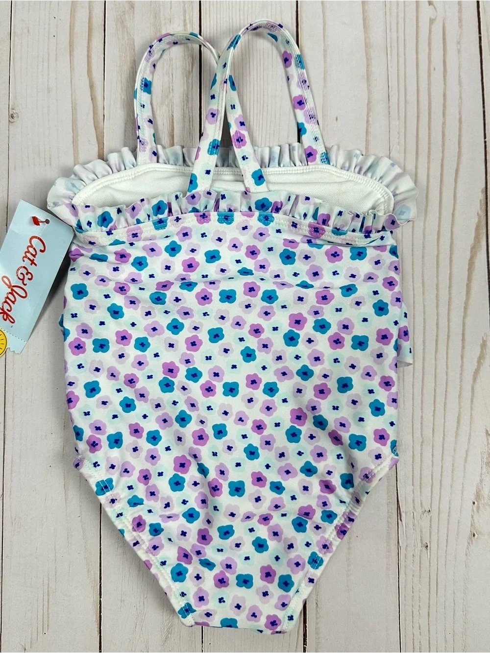 CAT & JACK baby toddler purple & blue floral one-piece swim suit - size 12 m